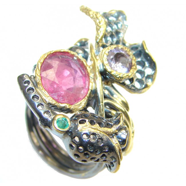Gorgeous Design! Genuine Ruby Rhodium Plated, Gold Plated Sterling Silver Ring s. 10