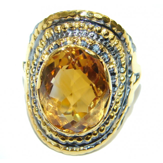 Incredible Style! Golden Topaz Quartz, Gold Plated, Rhodium Plated Sterling Silver Ring s. 7