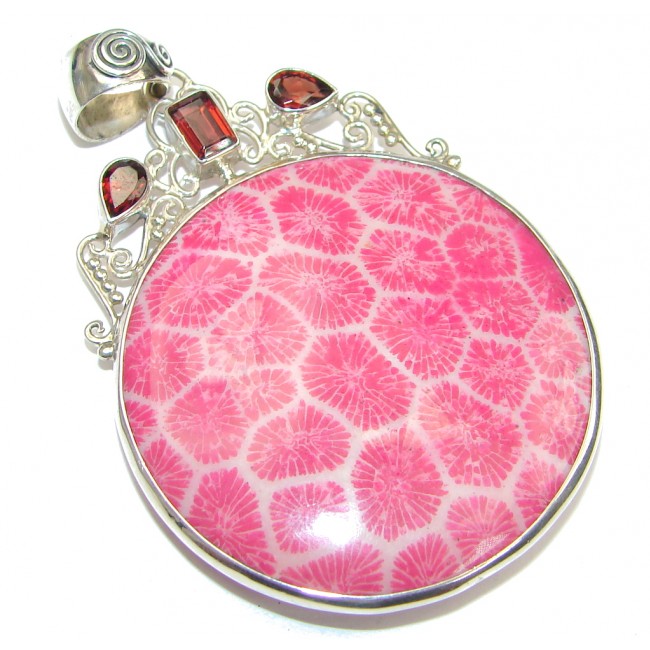 Precious! Pink Fossilized Coral Sterling Silver pendant