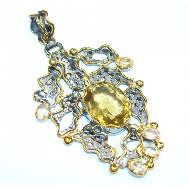 Perfect Genuine Citrine, Gold Plated, Rhodium Plated Sterling Silver Pendant