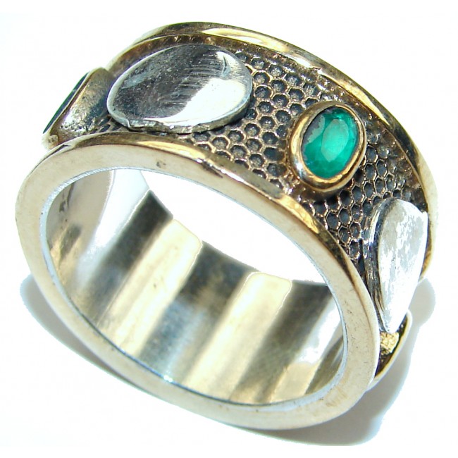 Perfect AAA Green Emerald, Gold Plated Sterling Silver ring / Band s. 8 1/4