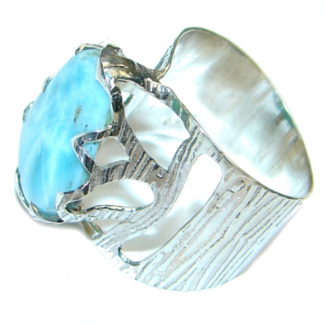 Excellent AAA Blue Larimar Sterling Silver Ring s. 11