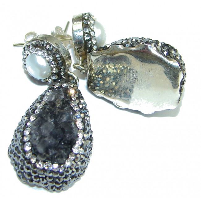 Victorian Style! Amethyst Cluster, Fresh Water Pearl Sterling Silver earrings