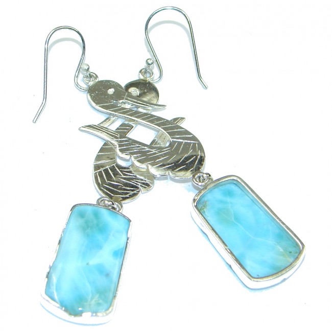 Fashion Swan! AAA Blue Larimar Sterling Silver earrings / Long