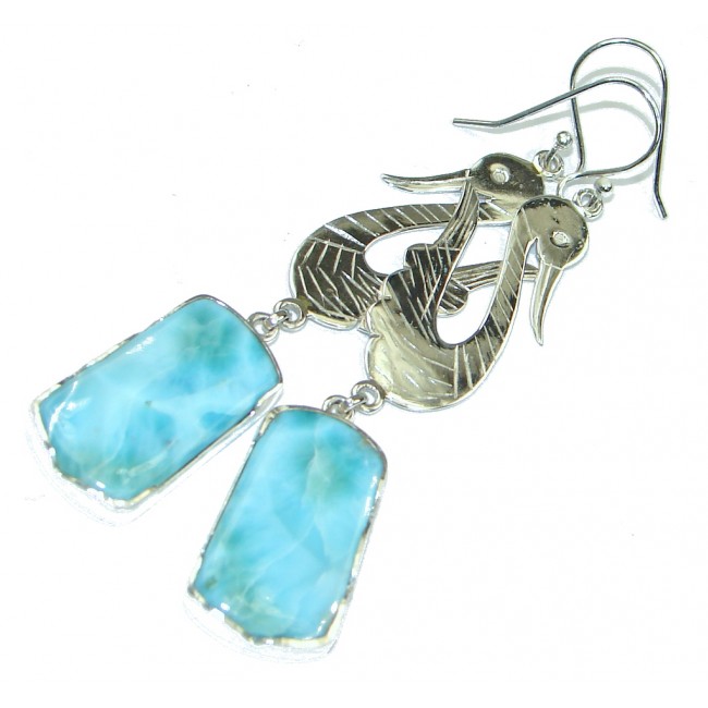 Fashion Swan! AAA Blue Larimar Sterling Silver earrings / Long