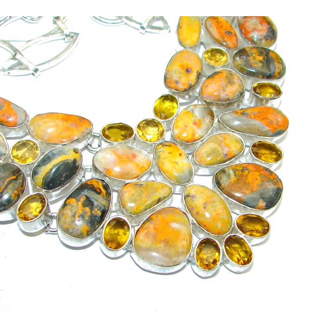 Aura Of Beauty! Yellow Bumble Bee Jasper & Citrine Sterling Silver Necklace