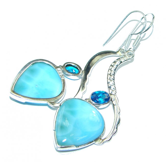 Delicate! AAA Blue Larimar & London Blue Topaz Sterling Silver earrings / Long