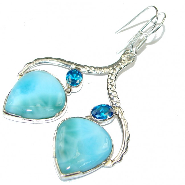 Delicate! AAA Blue Larimar & London Blue Topaz Sterling Silver earrings / Long
