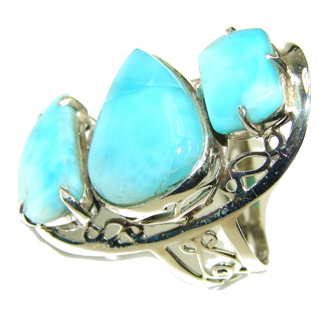 Natural AAA Blue Larimar Sterling Silver Ring s. 10 1/4