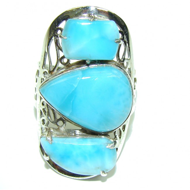 Natural AAA Blue Larimar Sterling Silver Ring s. 10 1/4