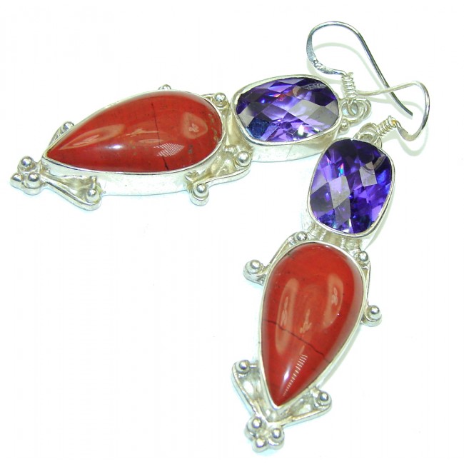 Beautiful! AAA Red Jasper Purple Quartz Sterling Silver Earrings