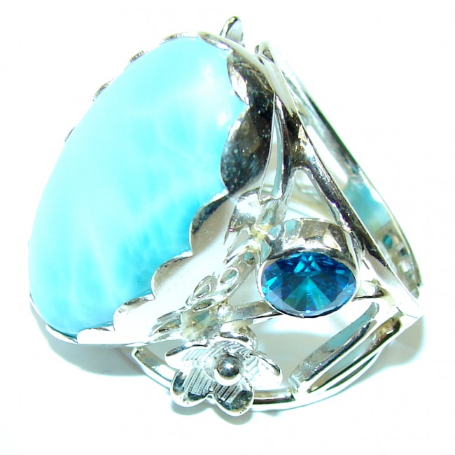Natural AAA Blue Larimar Sterling Silver Ring s. 6 3/4 adjustable