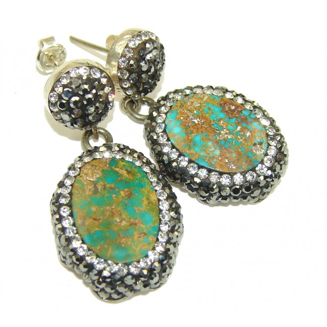 Perfect! Blue Spider Web Turquoise Spinel Sterling Silver earrings