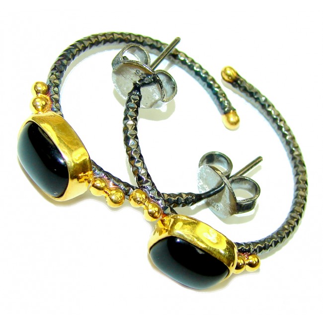 Amazing! Black Onyx Two tones Sterling Silver earrings