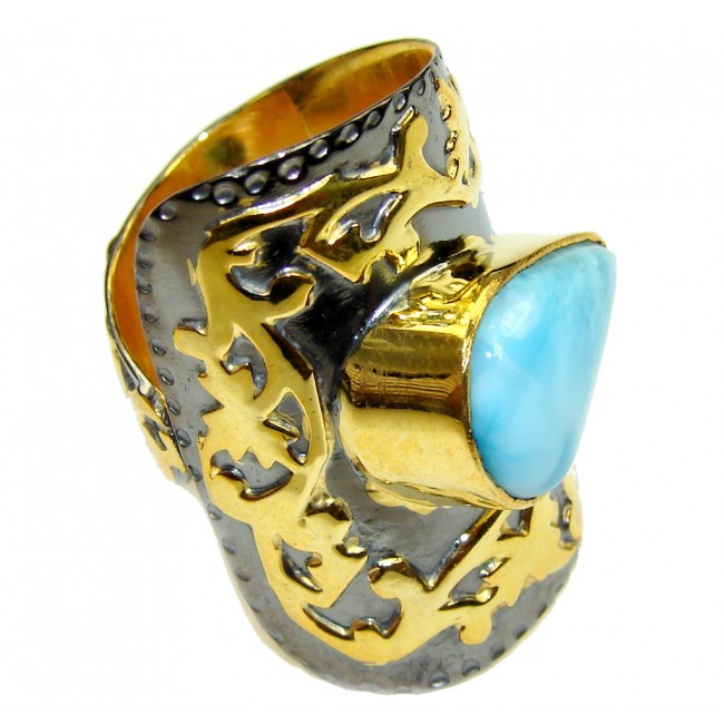 Excellent Design AAA Blue Larimar Gold Plated Sterling Silver Ring s. 9 adjustable