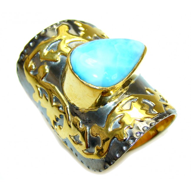 Excellent Design AAA Blue Larimar Gold Plated Sterling Silver Ring s. 9 adjustable