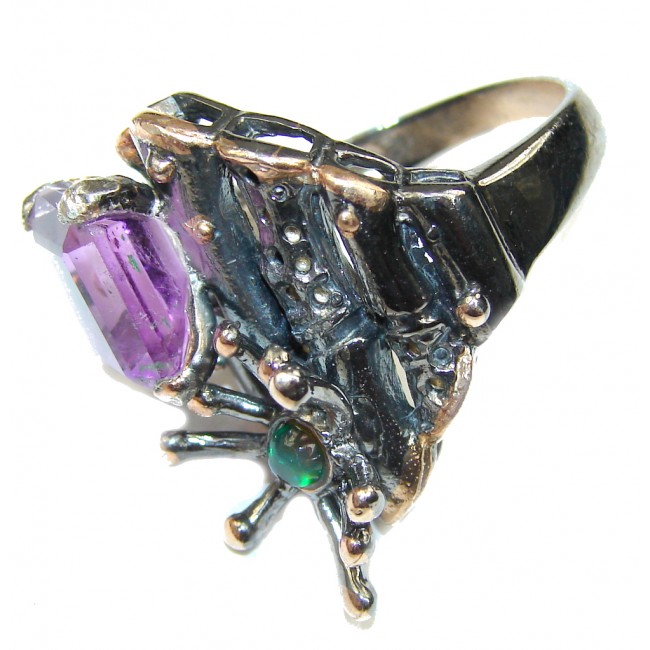 Gorgeous Design! AAA Amethyst, Gold Plated Rhodium Plated Sterling Silver ring s. 7 1/2