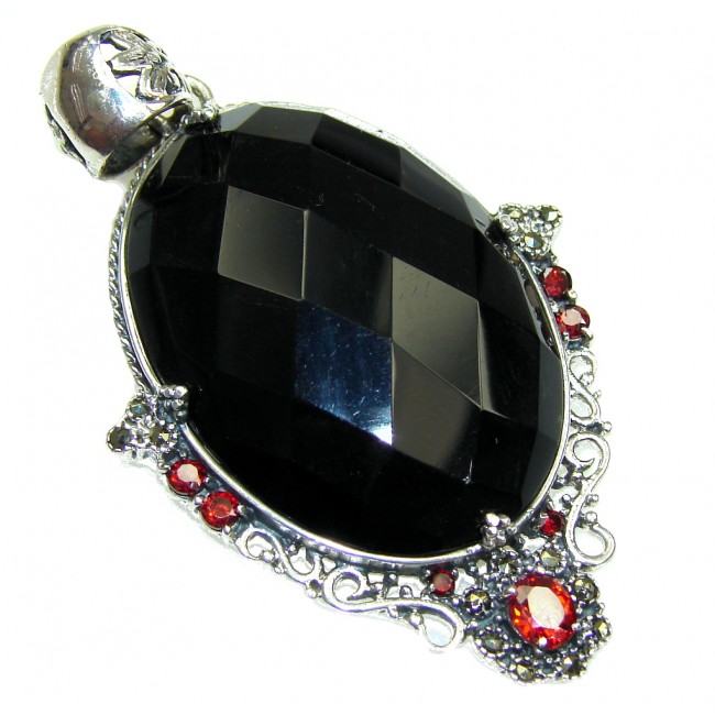 Great Black Onyx Garnet Sterling Silver pendant
