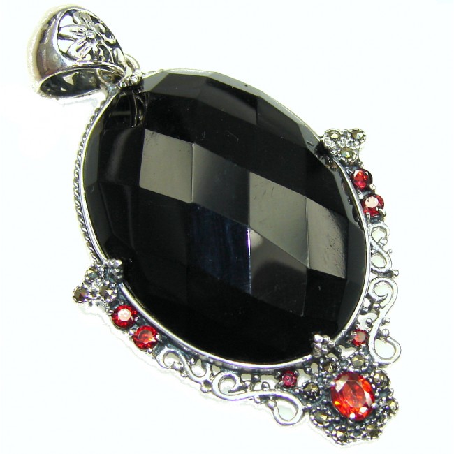 Great Black Onyx Garnet Sterling Silver pendant