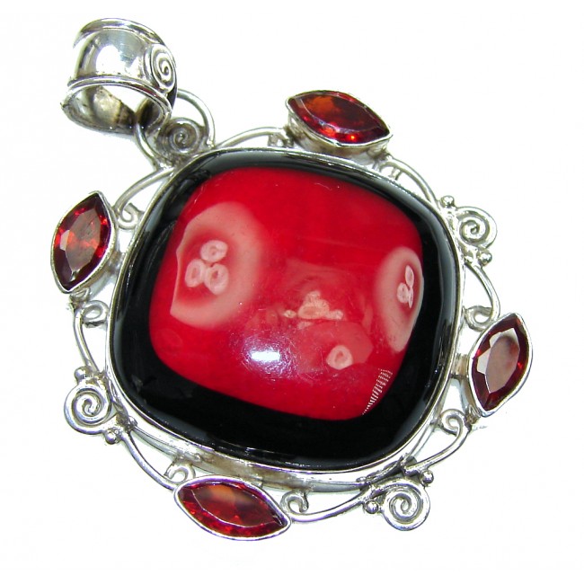 Secret Love! Red Fossilized Coral Sterling Silver pendant