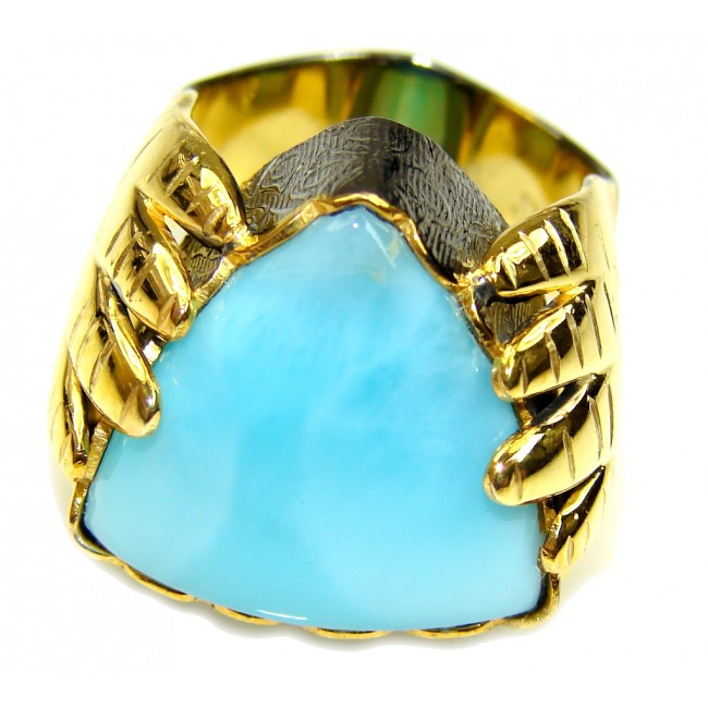 Excellent Design AAA Blue Larimar Gold Plated Sterling Silver Ring s. 9 1/4