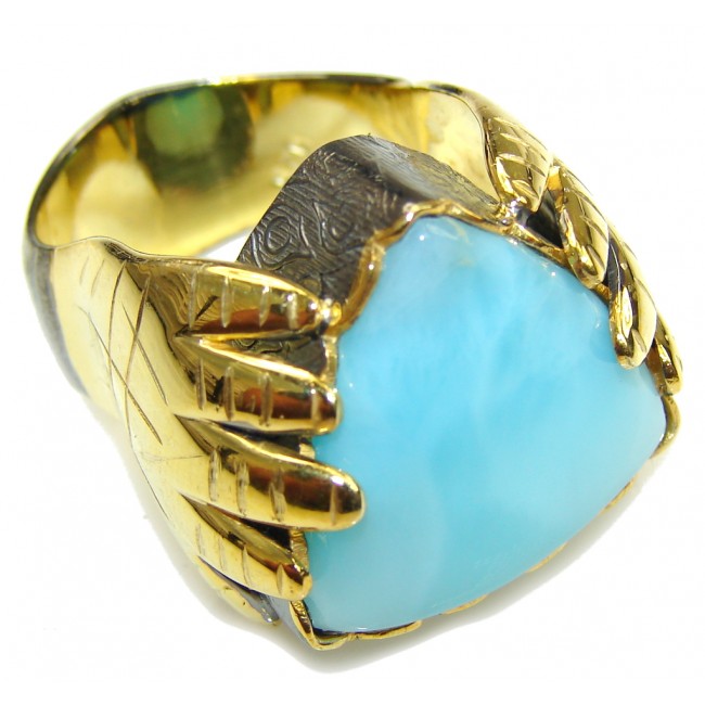 Excellent Design AAA Blue Larimar Gold Plated Sterling Silver Ring s. 9 1/4