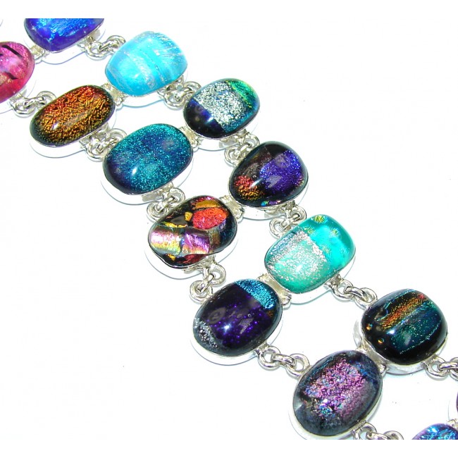 Excellent! Mexican Dichroid Glass Sterling Silver Bracelet