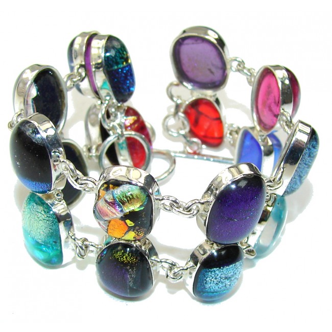 Excellent! Mexican Dichroid Glass Sterling Silver Bracelet