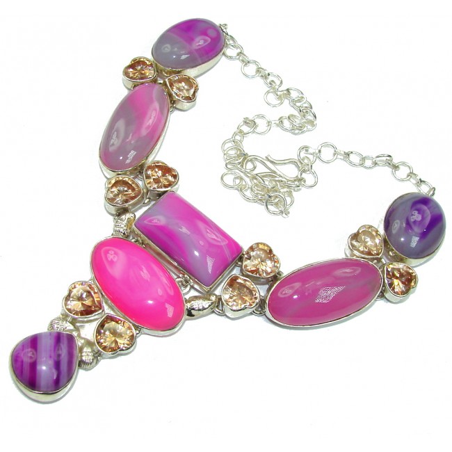 Exotic Style! Multicolor Botswana Agate Sterling Silver necklace