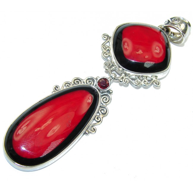Secret Beauty! Red Fossilized Coral Sterling Silver pendant