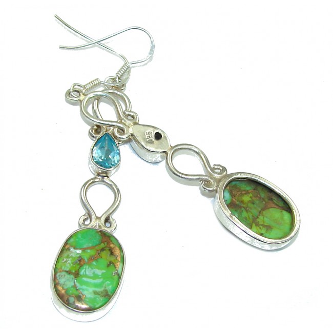 Fresh Green Copper Turquoise Sterling Silver earrings / Long