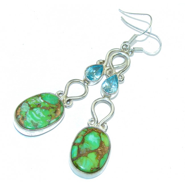 Fresh Green Copper Turquoise Sterling Silver earrings / Long