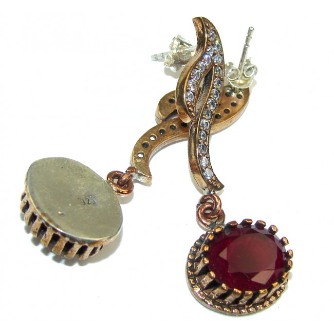 Victorian Style! Red Ruby & White Topaz Sterling Silver earrings