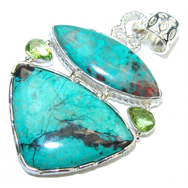 Pale Beauty! Red Sonora Jasper & Turquoise Sterling Silver Pendant