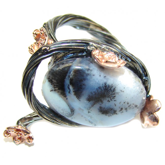 Good Health! Dendritic Agate, Rose Gold Plated, Rhodium Plated Sterling Silver Ring s. 8 1/2