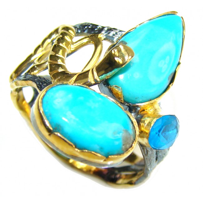 Sleeping Beauty! AAA Blue Turquoise & Blue Topaz, Gold Plated, Rhodium Plated Sterling Silver ring s. 9