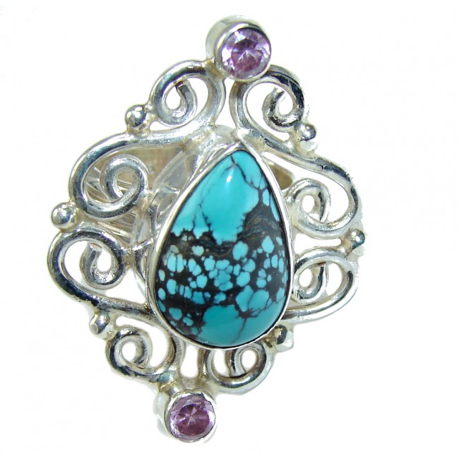 Fantastic Blue Turquoise & Pink Topaz Sterling Silver ring s. 7