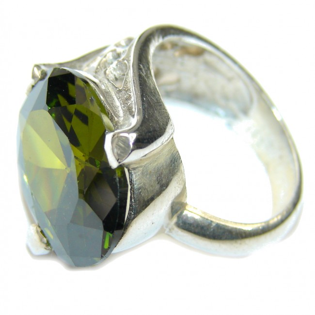 Simple Chrome Diopside Quartz Sterling Silver Ring s. 8