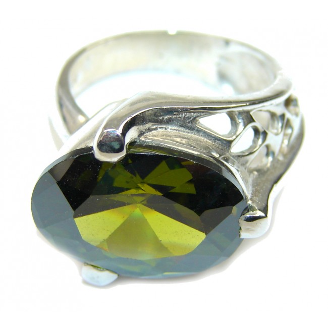 Simple Chrome Diopside Quartz Sterling Silver Ring s. 8