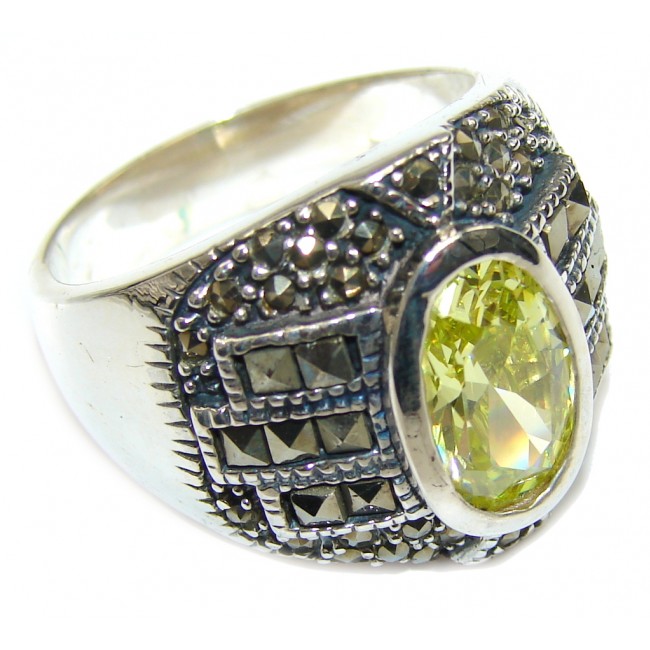Delicate Yellow Quartz & Marcasite Sterling Silver ring s. 9