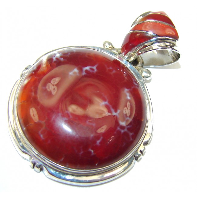 Fantastic Mexican Fire Agate Sterling Silver Pendant