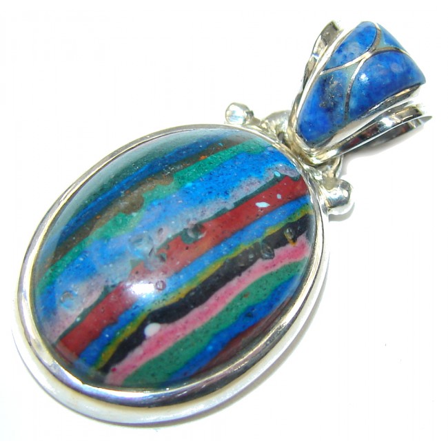Genuine! Blue Rainbow Calsilica Sterling Silver Pendant