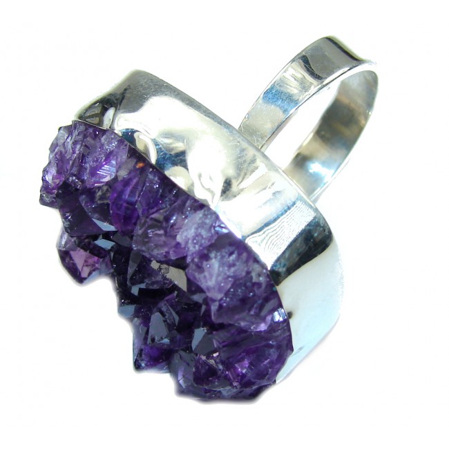 Large! Energy Flowing In Your Home! Amethyst Cluster Sterling Silver Ring s. 9