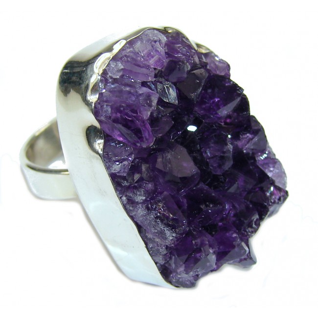 Large! Energy Flowing In Your Home! Amethyst Cluster Sterling Silver Ring s. 9