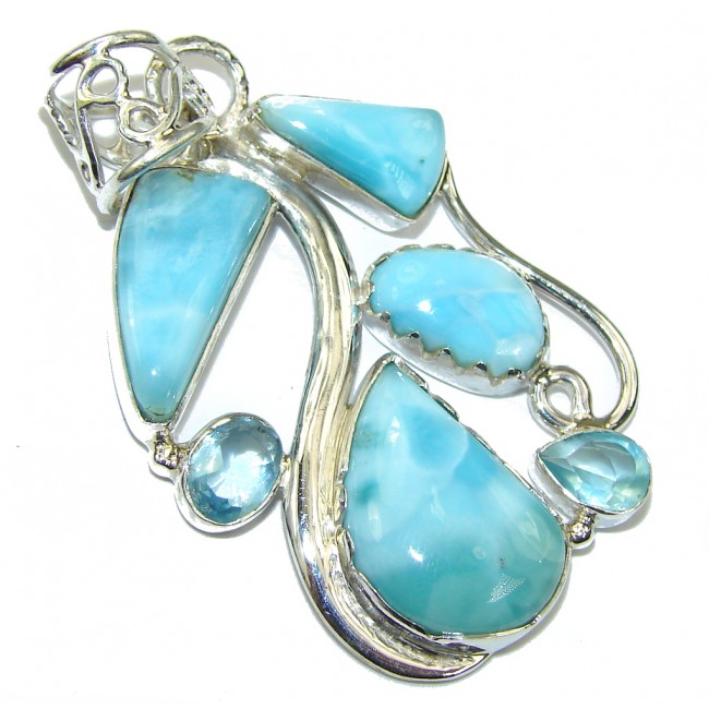 Touch Of Life!! AAA Blue Larimar & Swiss Blue Topaz Sterling Silver Pendant