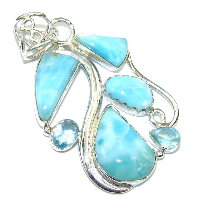 Touch Of Life!! AAA Blue Larimar & Swiss Blue Topaz Sterling Silver Pendant