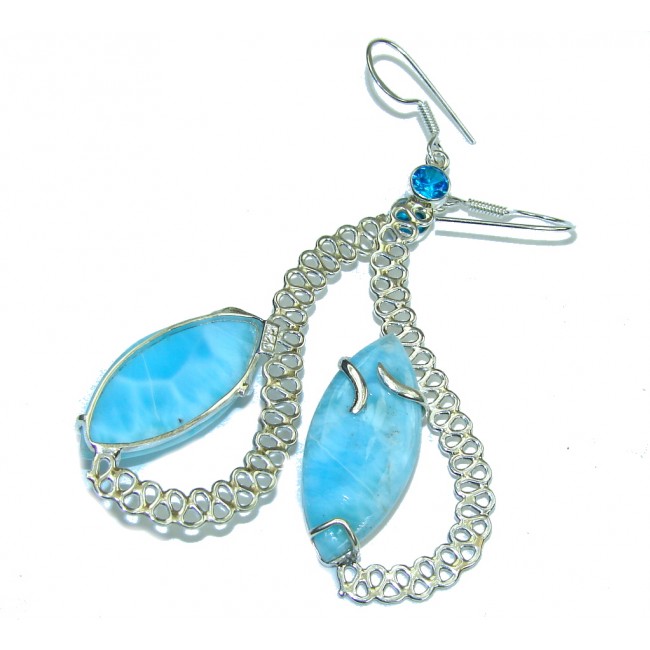 Shocking Beauty! AAA Blue Larimar & London Blue Topaz Sterling Silver earrings / Long