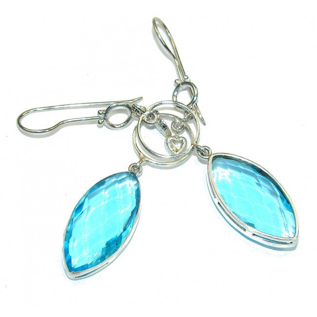 Delicate! Created Swiss Blue Topaz Sterling Silver earrings / Long