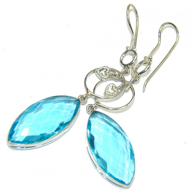 Delicate! Created Swiss Blue Topaz Sterling Silver earrings / Long