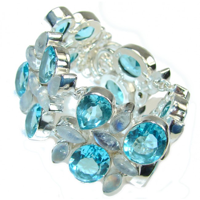 Caribbean Style! Created Blue Larimar & Moonstone Sterling Silver Bracelet